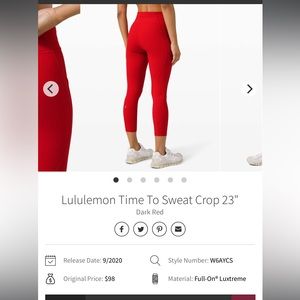Lululemon Time To Sweat Crop 23" - Dark Red